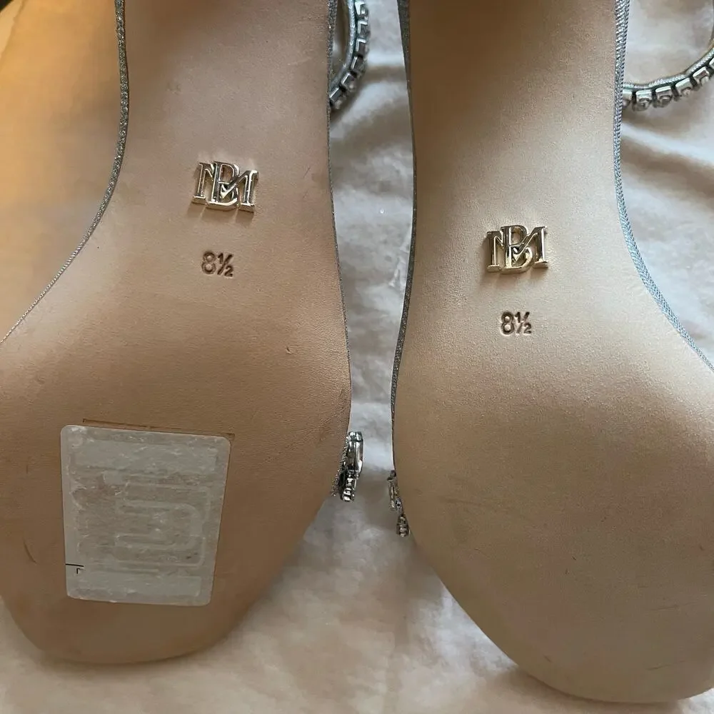 Badgley Mischka Rose Gold Crystal Block Heel Sandals - Picture 9 of 10